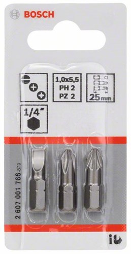 Load image into Gallery viewer, Bosch accessoires 3-delige bitset extra hard (assorti) s 1,0x5,5; ph2; pz2; 25 mm 3st - 2607001766
