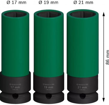 Bosch accessoires 3-delige doppenset | 85 mm, 17; 19; 21 mm 1 2 extra diep - 2608003033