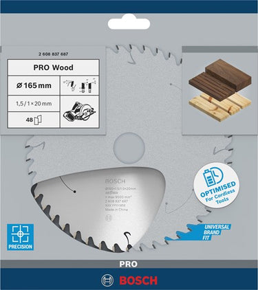 Bosch accessories 2608837687 hardmetaal-cirkelzaagblad 165 x 20 mm aantal tanden: 48 1 stuk(s)