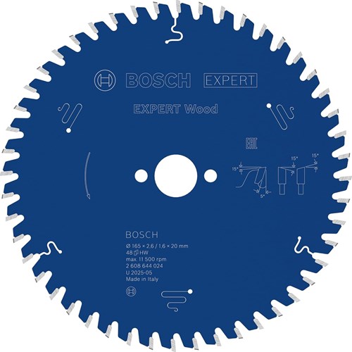 Bosch accessoires cirkelzaagblad expert for wood 165x20x2.6 1.6x48t (voor o.a gkt 55 gce) - 2608644024