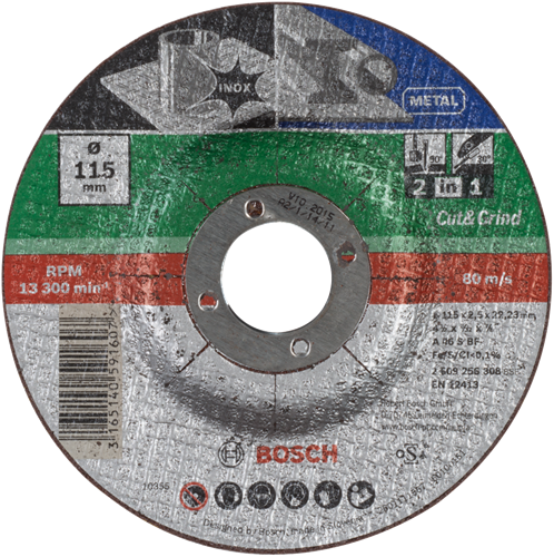 Load image into Gallery viewer, Bosch accessoires doorslijpschijf 2 in 1 metaal+inox, 115 x2,5 gebo - 2609256308
