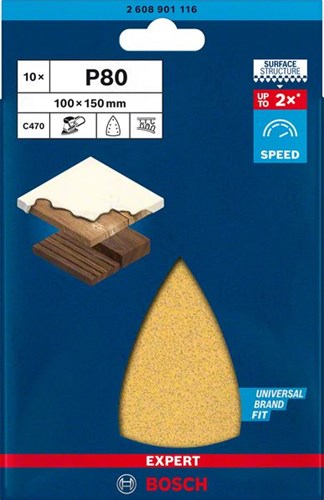Bosch accessoires expert c470 schuurpapier voor deltaschuurmachines 100 x 150 mm, k80 10-delig - 1 stuk(s) - 2608901116