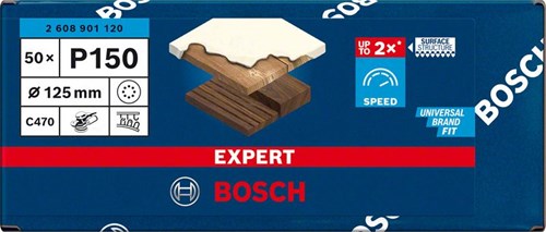 Load image into Gallery viewer, Bosch accessoires expert c470 schuurpapier voor excenterschuurmachines 125 mm, 8 gaten, k150 50-delig - 1 stuk(s) - 2608901120
