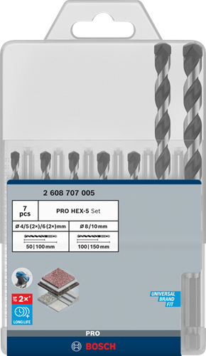 Load image into Gallery viewer, Bosch blauw bosch accessoires pro betonborenset hex-5 | 5-delig | 4x100, 5x100, 6x100, 8x150, 10x150mm - 2608707005
