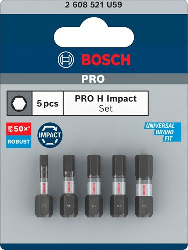 Afbeelding laden in galerijviewer, Bosch accessoires pro h impact bits | h3 | h4 | h5 (x2) | h6 | 25 mm | 5 stuks - 2608521u59
