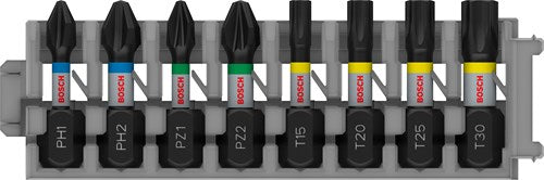 Afbeelding laden in galerijviewer, Bosch accessoires pro impact schroefbitset | ph1; ph2; pz1; pz2; t15; t20; t25; t30 | 25 mm | 8-delig - 2608521u61
