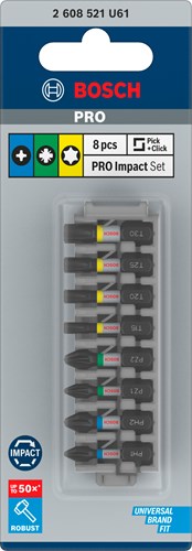 Afbeelding laden in galerijviewer, Bosch accessoires pro impact schroefbitset | ph1; ph2; pz1; pz2; t15; t20; t25; t30 | 25 mm | 8-delig - 2608521u61
