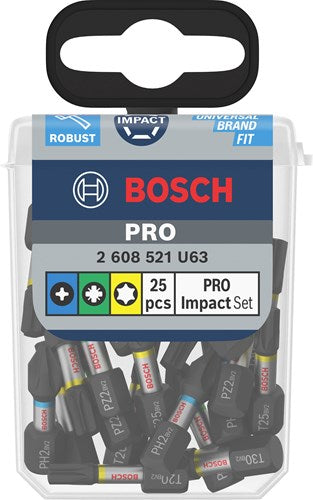 Afbeelding laden in galerijviewer, Bosch accessoires pro impact schroefbitset | ph2 (x5) | pz2 (x5) | t20 (x5) | t25 (x5) | t30 (x5) | 25 mm | 25 stuks - 2608521u63

