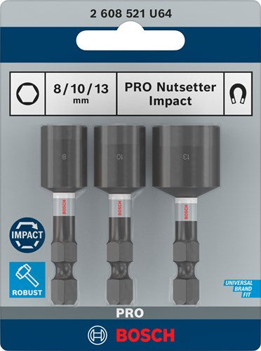 Afbeelding laden in galerijviewer, Bosch accessoires pro nutsetter impact dop | 8 x 50 | 10 x 50 | 13 x 50 mm | 3-delig - 2608521u64

