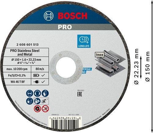 Afbeelding laden in galerijviewer, Bosch accessoires pro stainless steel and metal bonded cutting disc | 150 x 1.6 x 22.23 mm | straight - 2608601513
