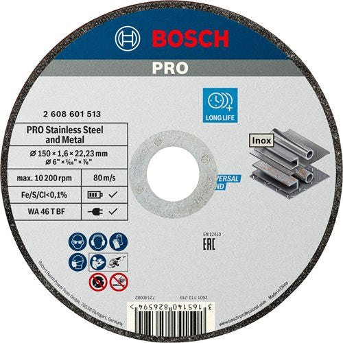 Afbeelding laden in galerijviewer, Bosch accessoires pro stainless steel and metal bonded cutting disc | 150 x 1.6 x 22.23 mm | straight - 2608601513
