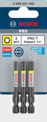 Bosch accessoires pro t impact bits | t25 | t30 | t40 | 55 mm | 3 stuks - 2608521u55