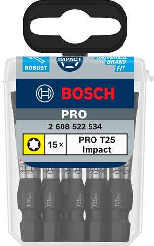 Bosch accessoires pro torx slagschroefbit | t25 | 55 mm | 15 stuks - 2608522534