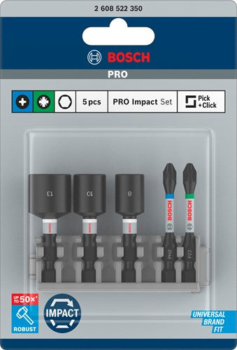 Bosch accessoires dop 8,10,13mm, impact bit 50mm, ph2, pz2