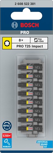 Bosch accessoires schroefbit impact control t25, 25 mm 8x - 2608522381
