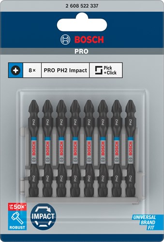 Bosch accessoires impact dubbel bit 65mm, 8xph2