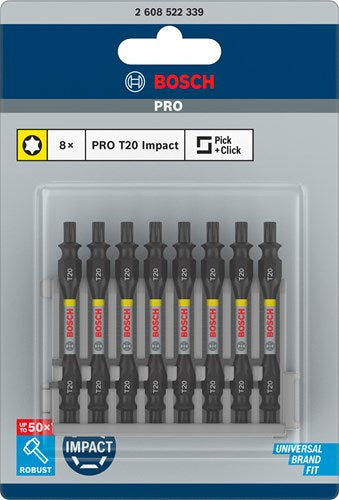 Load image into Gallery viewer, Bosch accessoires schroefbit tweezijdig impact control t20, 65 mm 8x - 2608522339
