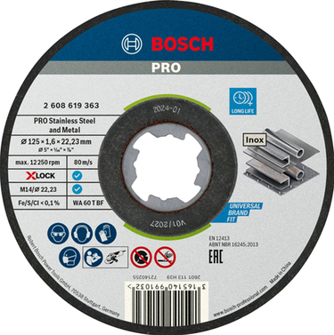 Bosch accessoires bosch accessories x-lock 2608619364 doorslijpschijf recht 125 mm 10 stuk(s) inox