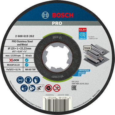 Bosch accessoires x-lock slijpschijf standard for inox 125x1x22.23mm, recht - 25 stuk(s) - 2608619262