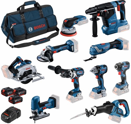 Load image into Gallery viewer, Bosch blauw 0615a5004g | accu combiset 18v 10 machines in tas (3x 5.0ah accu + lader) - 0615a5004g
