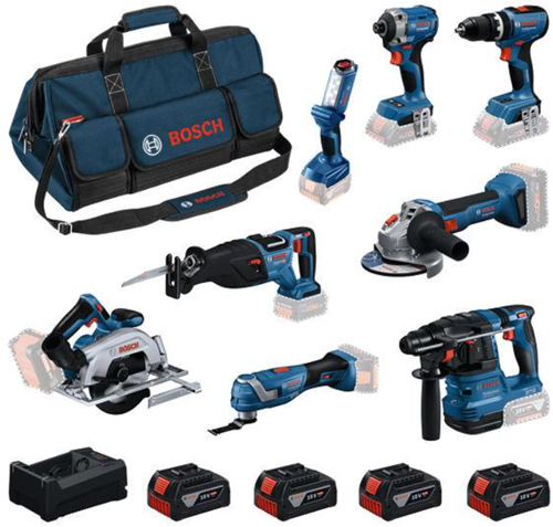 Load image into Gallery viewer, Bosch blauw 8 toolkit 18v | combopack 4 x 5.0ah + lader | in tas - 0615v00061
