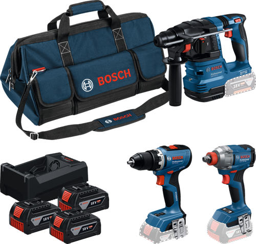 Afbeelding laden in galerijviewer, Bosch blauw bosch professional 18v toolkit - gereedschap combiset - gsr 18v-65 + gdx 18v-285 + gbh 18v-22 + 3x gba 5.0ah 18v accu + gal 12v-18v-80

