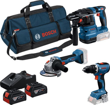 Bosch blauw bosch professional 18v toolkit - combiset - gsr 18v-65 + gws 18v-8 + gbh 18v-22 + 2x gba 18v 4.0 ah accu en gal 18v-40 lader