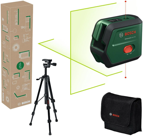 Bosch groen advancedlevel 2g set kruislijnlaser | geïntegreerde li-ion batterij + opbergetui + statief 1,2 m - 0603663gz1