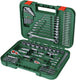 Bosch groen fastening set 132-piece (1 2 ratel, 1 4 ratel, universele bitschroevendraaier, torx sleutelset 10 stuks, 10x steek ringsleutel, 20x bit (50 mm), 60x bit (25 mm) - 1600a02z9b