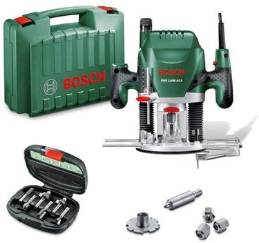 Bosch groen bosch pof 1400 ace bovenfrees incl. 6-delige frezenset in koffer - 1400w