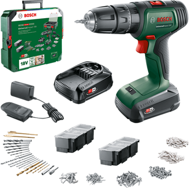 Bosch groen universalimpact 18v | accuklopboorschroevendraaier | 2 x 1.5 ah accu + lader | + systembox 06039d4103