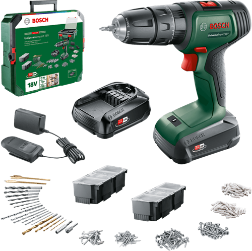 Load image into Gallery viewer, Bosch groen universalimpact 18v | accuklopboorschroevendraaier | 2 x 1.5 ah accu + lader | + systembox 06039d4103
