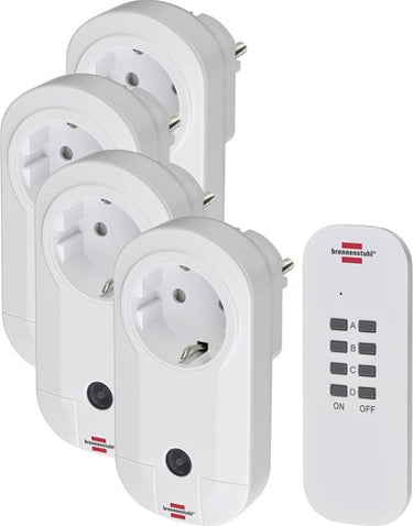 Brennenstuhl draadloze schakelaarset rc ce1 4001, set van 4 draadloze stopcontacten (voor binnen, met handzender en hogere contactbescherming) wit