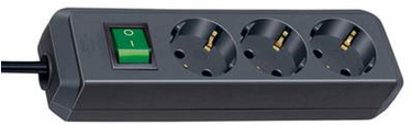 Brennenstuhl eco-line stekkerdoos met schakelaar 3-voudig zwart 1,5 m h05vv-f 3g1,5