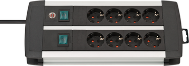 Brennenstuhl premium-alu-line techniek stekkerdoos 8-voudig duo zwart 3m h05vv-f 3g1,5 4-voudige schakelbare stopcontacten