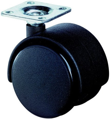 Bs rollen dubbel zwenkwiel | wiel-d. 50 mm draagvermogen 40 kg | met schroefplaat | polyamide zwart ral 9005 | 1 stuk - f75.050.pl f75.050.pl