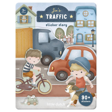 Little dutch stickerboekje jim friends - 90+ stickers met speelachtergrond - creatief speelgoed vanaf 3 jaar - verkeer