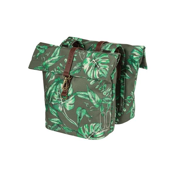 Load image into Gallery viewer, Basil Ever-Green dubbele fietstas, gerecycled PET, waterkerende vouwsluiting, vegan leather, 28-32L, thyme groen
