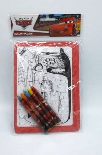 Van der doelen cars puzzel - om zelf in te kleuren - 28 stukjes met kleurpotloden