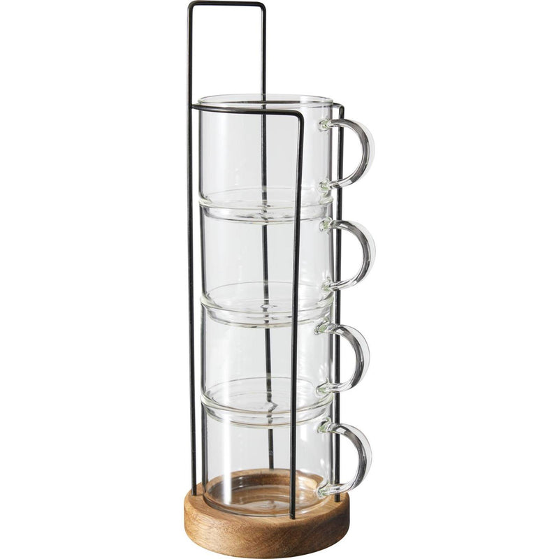 Load image into Gallery viewer, Excellent houseware drinkglas set 280ml met metaal hout standaard 8x7x10,8cm
