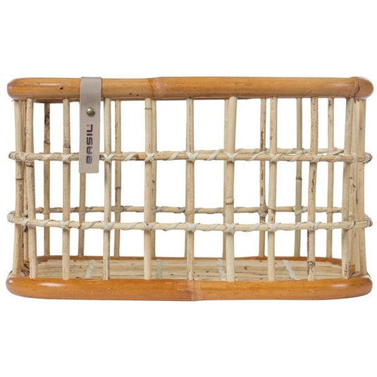 Basil Green Life - rotan fietsmand - large - voorop- natural bruin