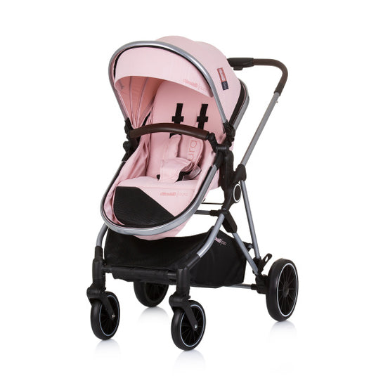 Chipolino aura opvouwbare 3-in-1 kinderwagen met luiertas roze