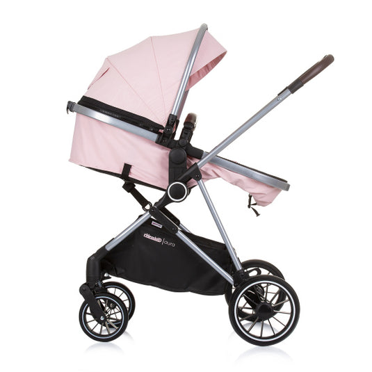 Chipolino aura opvouwbare 3-in-1 kinderwagen met luiertas roze