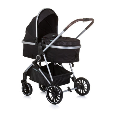 Chipolino aura opvouwbare 3-in-1 kinderwagen met luiertas obsidian zwart zilver