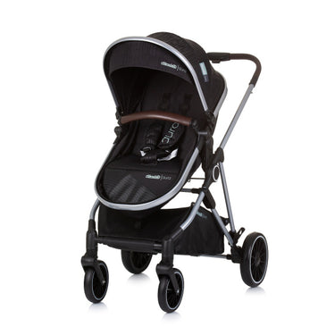 Chipolino aura opvouwbare 3-in-1 kinderwagen met luiertas obsidian zwart zilver