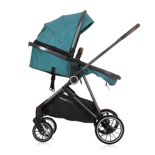 Chipolino aura opvouwbare 3-in-1 kinderwagen met luiertas teal petrolblauw zwart