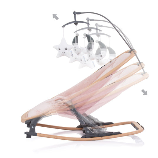 Chipolino velvet opvouwbare wipstoel met mobiel rose water wood roze