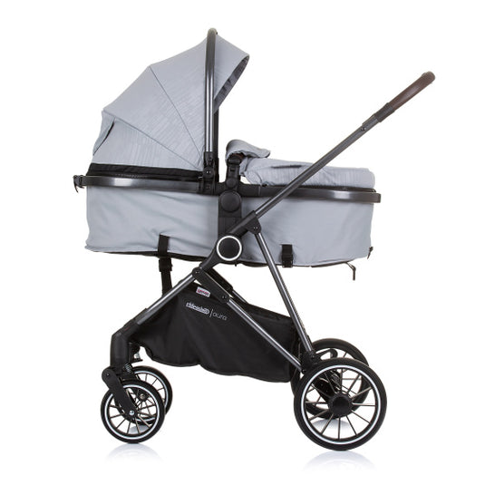 Chipolino aura opvouwbare 3-in-1 kinderwagen met luiertas ash grijs zwart