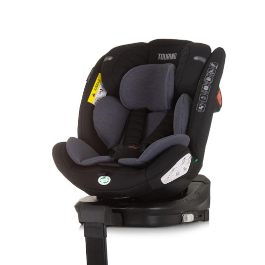 Chipolino tourino autostoel i-size 40-150 cm isofix 360° obsidian zwart grijs