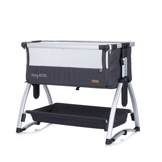 Load image into Gallery viewer, Chipolino baby boss co-sleeper met schommelfunctie klamboe anthracite grijs zilver
